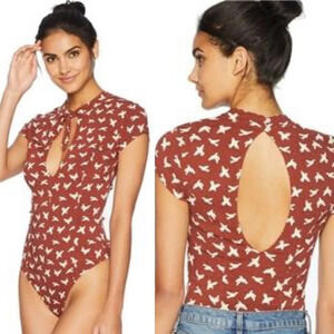 Free People Intimately Billie Bodysuit in Terracotta Bird Print NWT Sz XS